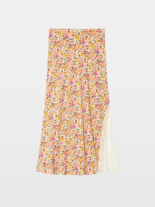 Jayla Womens Floral Midi Skirt - Mid-length lingerie-inspired skirt in viscose with lace details.