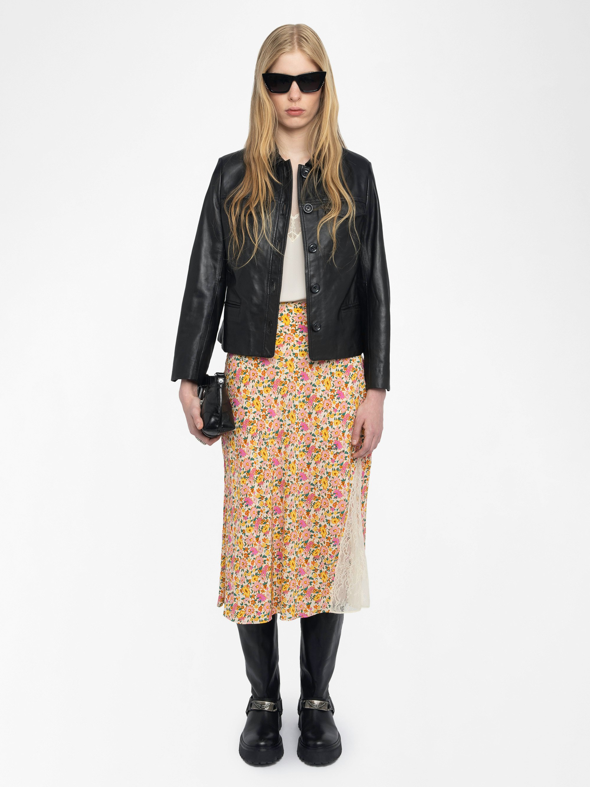 Jayla Skirt - Mid-length lingerie-inspired skirt in viscose with lace details.