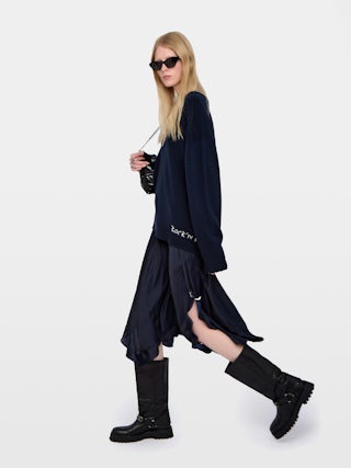 Gonna Jeto Satin - Gonna lunga asimmetrica in raso giapponese, con charms ali su cordino in vita.