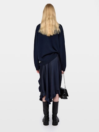 Gonna Jeto Satin - Gonna lunga asimmetrica in raso giapponese, con charms ali su cordino in vita.