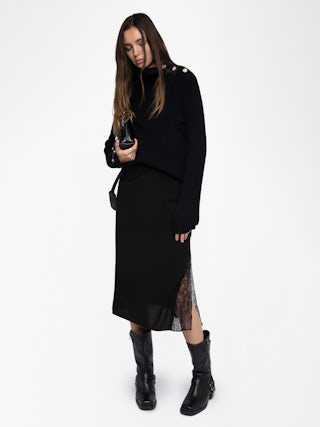 Jupe Jayla - Jupe mi-longue esprit lingerie en viscose avec dentelle.