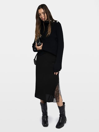 Jayla Skirt - Mid-length lingerie-inspired skirt in viscose with lace.