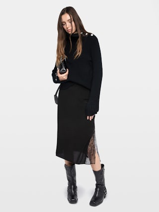 Jayla Skirt - Mid-length lingerie-inspired skirt in viscose with lace.