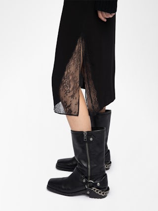 Jupe Jayla - Jupe mi-longue esprit lingerie en viscose avec dentelle.