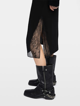 Jayla Skirt - Mid-length lingerie-inspired skirt in viscose with lace.