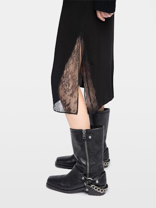 Jayla Skirt - Mid-length lingerie-inspired skirt in viscose with lace.