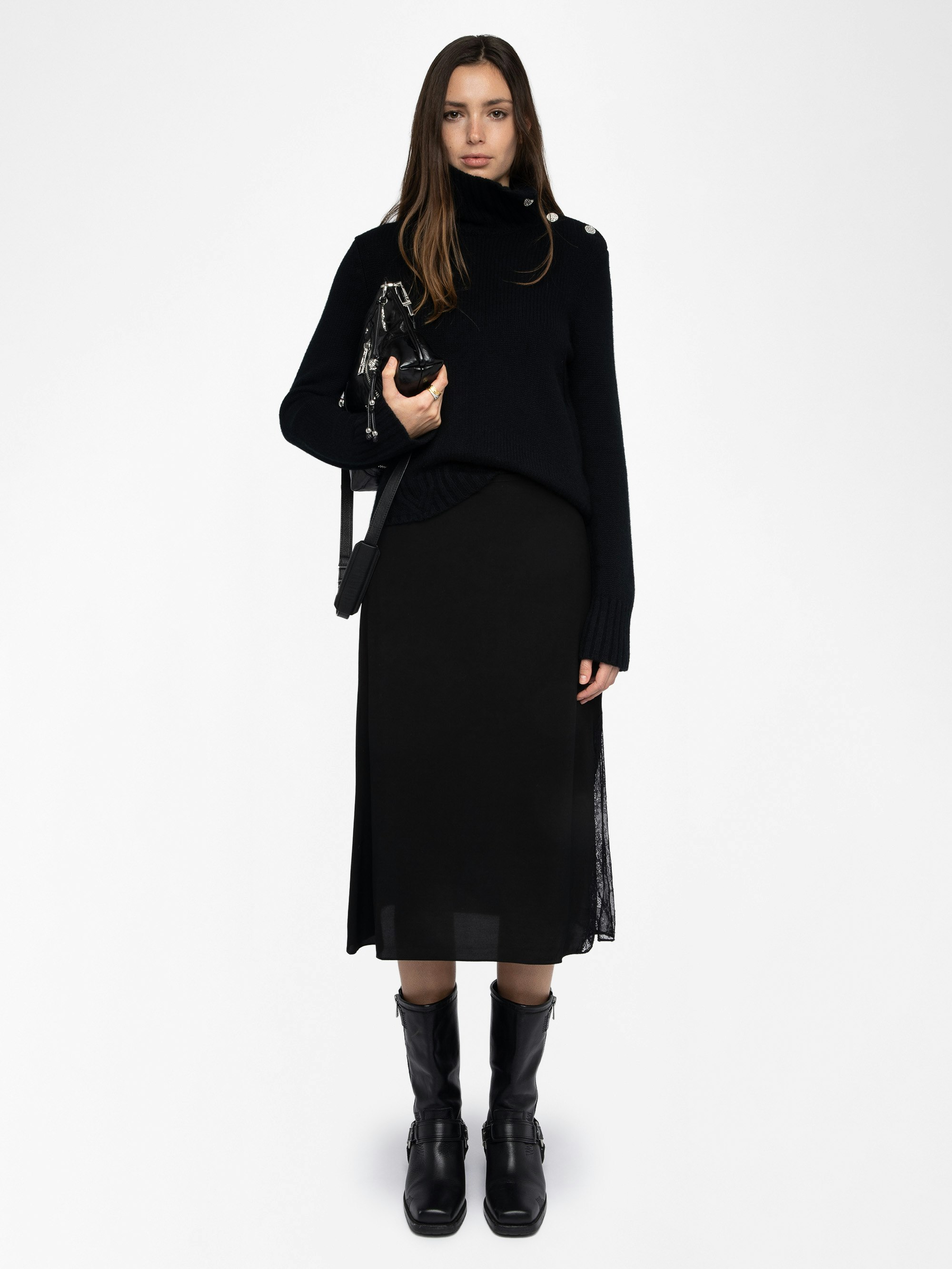 Jayla Skirt - Mid-length lingerie-inspired skirt in viscose with lace.