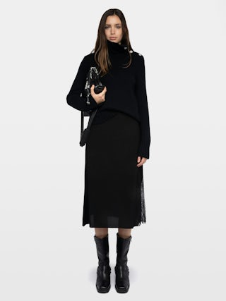 Jayla Skirt - Mid-length lingerie-inspired skirt in viscose with lace.