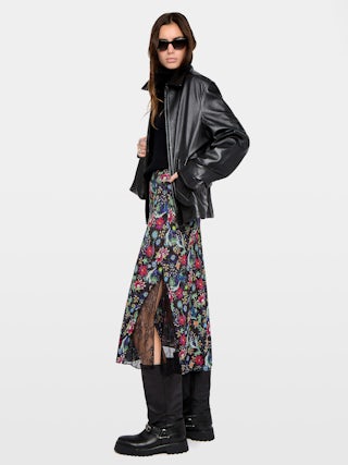 Jayla Skirt - Mid-length lingerie-inspired skirt in printed viscose with lace.