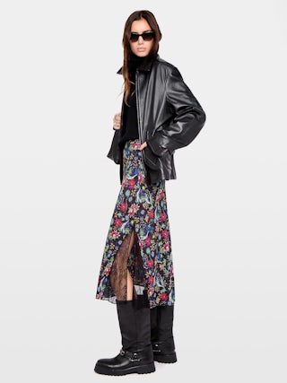 Jayla Skirt - Mid-length lingerie-inspired skirt in printed viscose with lace.