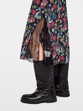 Jayla Skirt - Mid-length lingerie-inspired skirt in printed viscose with lace.