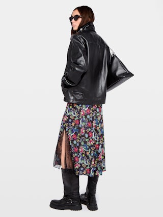 Jayla Skirt - Mid-length lingerie-inspired skirt in printed viscose with lace.