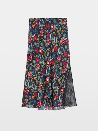 Jayla Skirt - Mid-length lingerie-inspired skirt in printed viscose with lace.