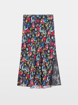 Jayla Skirt - Mid-length lingerie-inspired skirt in printed viscose with lace.