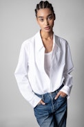 Topy Shirt - Women's white cotton shirt with 'C'est la vie' embroidered on the cuff
