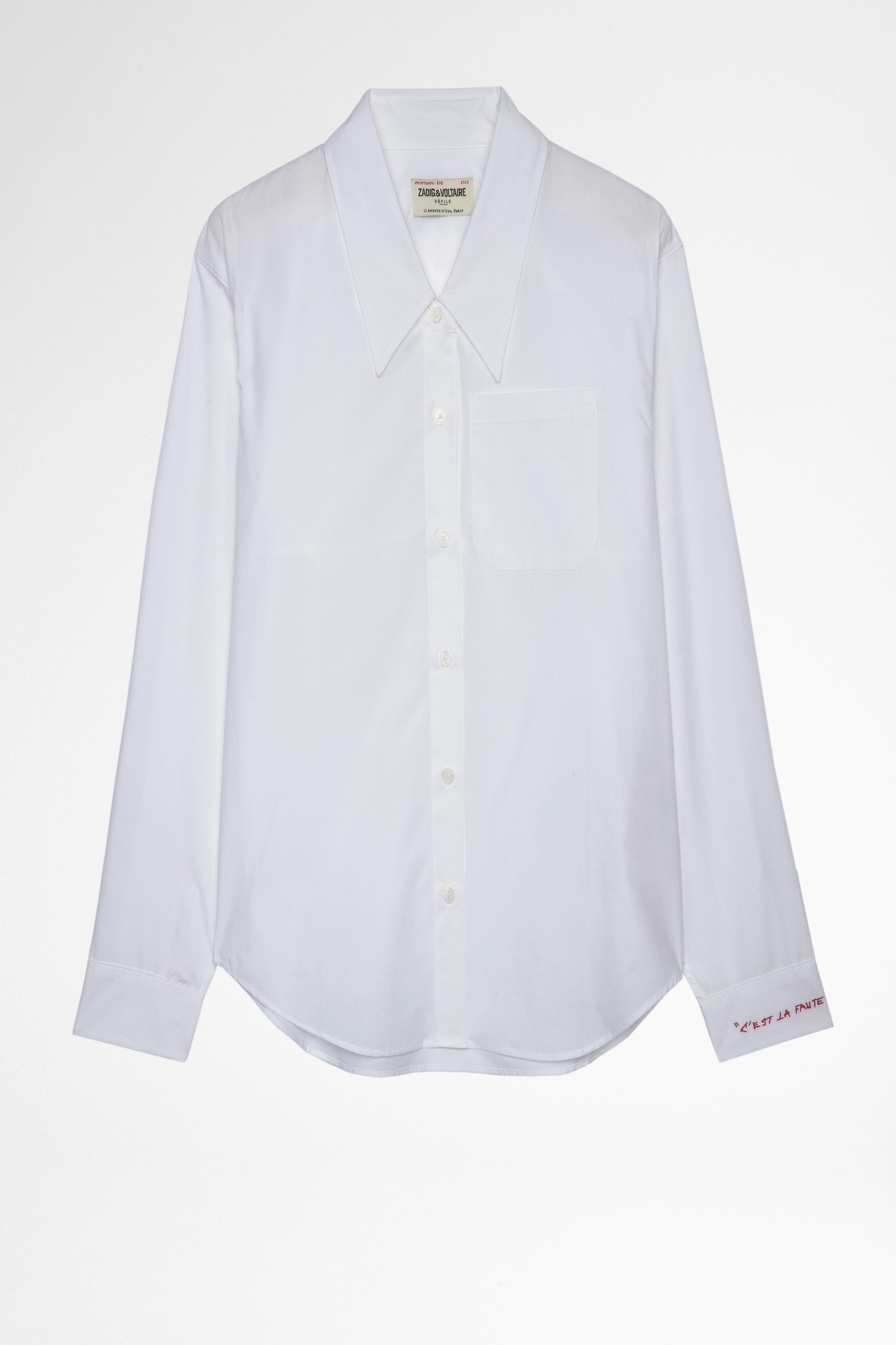 Camisa Topy Camisa blanca de algodón con bordado «C'est la vie» en el puño para mujer