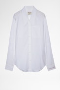 Topy Shirt - Women's white cotton shirt with 'C'est la vie' embroidered on the cuff