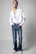 Topy Shirt - Women's white cotton shirt with 'C'est la vie' embroidered on the cuff