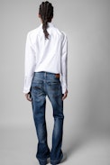 Topy Shirt - Women's white cotton shirt with 'C'est la vie' embroidered on the cuff