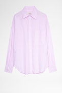 Camicia Tamara - Camicia in cotone rosa a righe con applicazione amour sulla schiena, donna. Reallizzato con fibre da agricoltura biologica