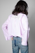 Camicia Tamara - Camicia in cotone rosa a righe con applicazione amour sulla schiena, donna. Reallizzato con fibre da agricoltura biologica