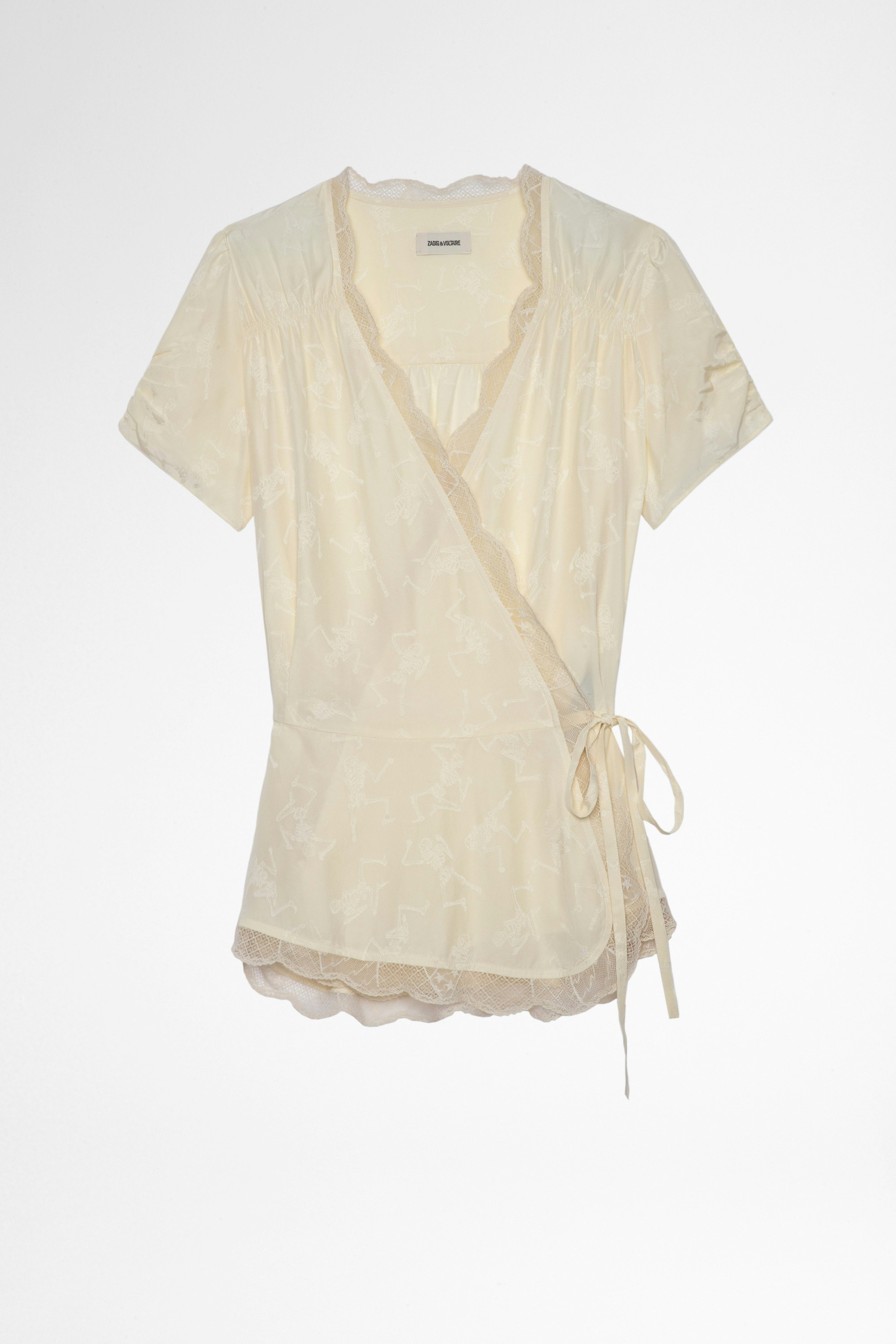 Silk Tyhpa Top Women's silk top in light yellow with lace trim