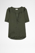 Top Twity Satin - Camicetta satinata color kaki, donna.