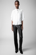 Taro Satin Top - Women's white satin top.
