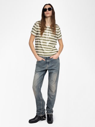 Top Tchao - Top tee-shirt en sequins imprimés esprit marinière.