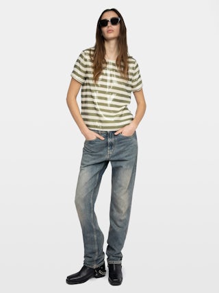 Top Tchao - Top camiseta con lentejuelas estampadas estilo marinero.