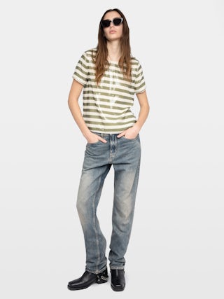 Top Tchao - Top tee-shirt en sequins imprimés esprit marinière.