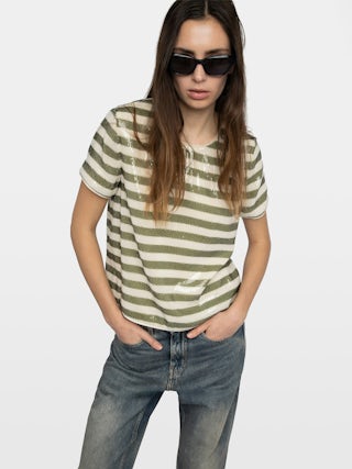 Top Tchao - Top camiseta con lentejuelas estampadas estilo marinero.