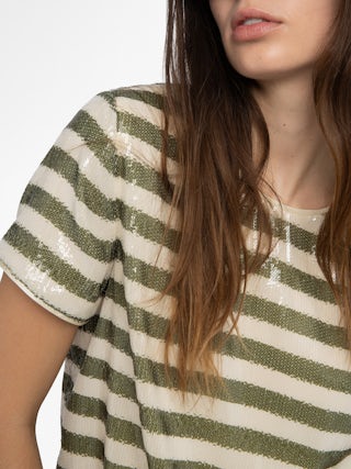 Top Tchao - Top tee-shirt en sequins imprimés esprit marinière.