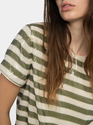 Top Tchao - Top camiseta con lentejuelas estampadas estilo marinero.