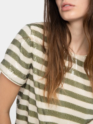 Top Tchao - Top tee-shirt en sequins imprimés esprit marinière.