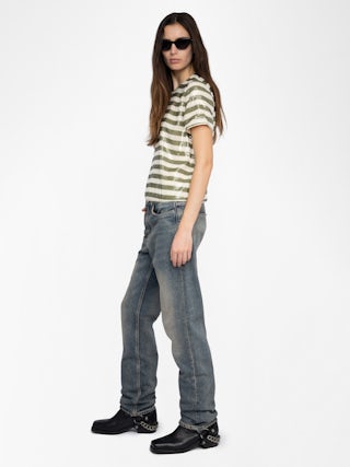 Top Tchao - Top tee-shirt en sequins imprimés esprit marinière.