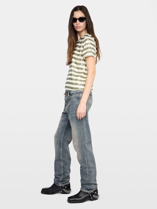 Top Tchao - Top tee-shirt en sequins imprimés esprit marinière.