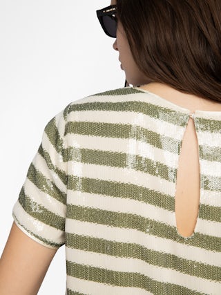 Top Tchao - Top tee-shirt en sequins imprimés esprit marinière.