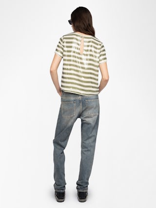 Top Tchao - Top tee-shirt en sequins imprimés esprit marinière.