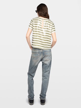 Tchao Top - T-shirt top with printed sequins in marinière style.