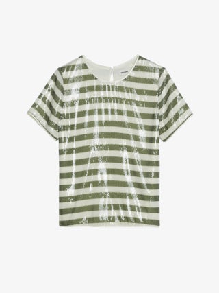 Top Tchao - Top tee-shirt en sequins imprimés esprit marinière.