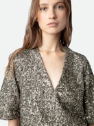Tytane Sequin Blouse - Bronze short-sleeved blouse with V neckline and sequins.