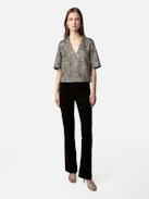 Tytane Sequin Blouse - Bronze short-sleeved blouse with V neckline and sequins.