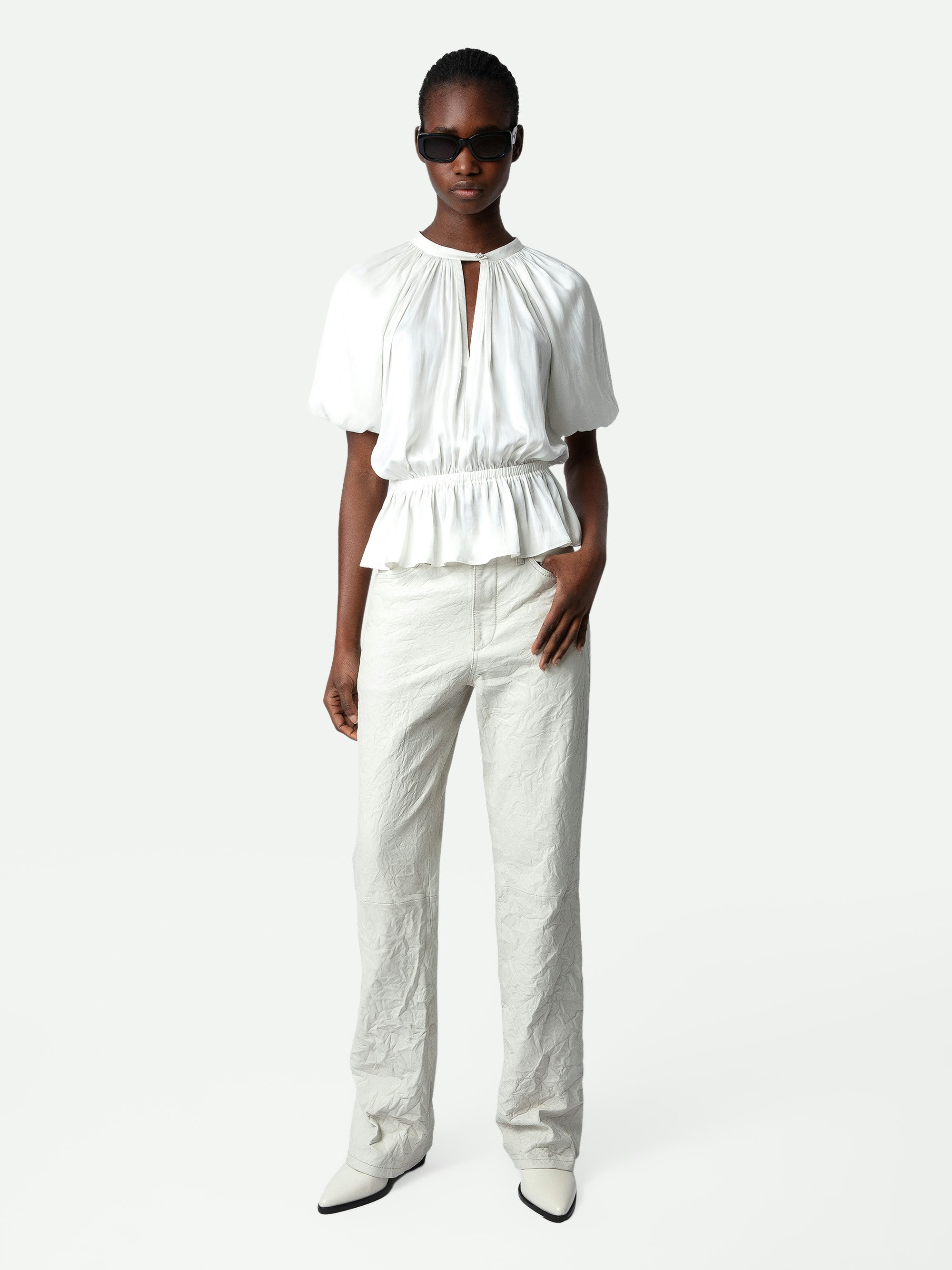 Tomina Satin Blouse - Women's white satin blouse.