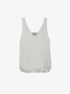 Carys Satin Top - White satin round-neck top with cutaway shoulders.