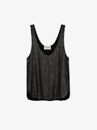 Carys Diamanté Silk Top - Black silk round-neck top with cutaway shoulders and diamanté.