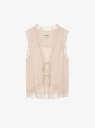 Top de Seda Topzy Strass - Top de seda sin mangas de estilo lencero en color rosa palo para anudar, adornado con encaje y strass.