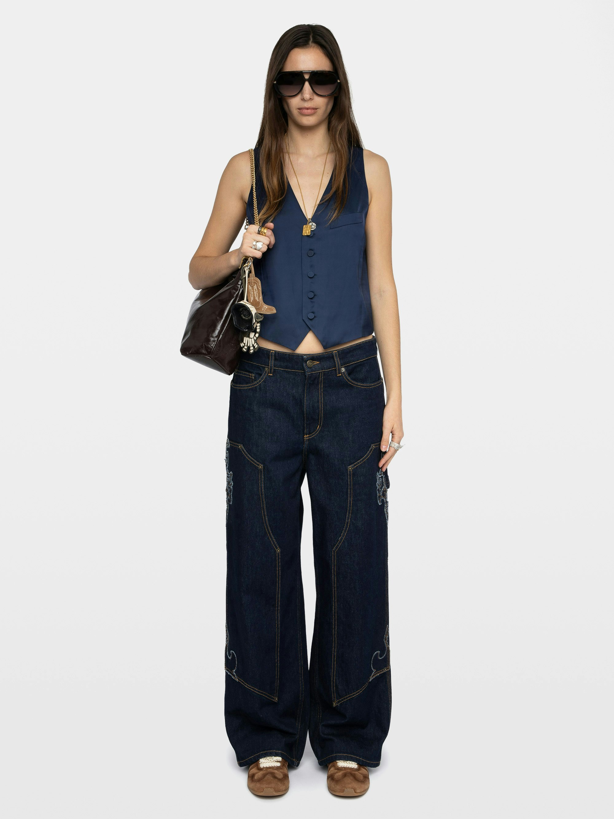 Weste Emaux Satin - Weste aus japanischem Satin, Knopfverschluss.