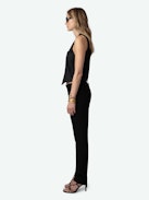 Emaux Satin Vest - Sleeveless V-neck button-up black satin vest.