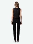 Emaux Satin Vest - Sleeveless V-neck button-up black satin vest.